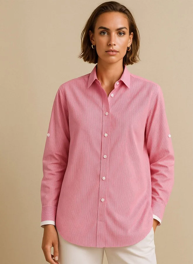 SASSAFRAS Fuchsia & White Striped Casual Shirt for Women