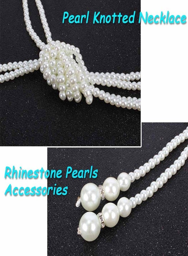 Aiosy Pearl Necklace Long Pearls Strand Y Necklaces Layered Knot Neck Tie Necklace Trendy Necktie Costume Jewelry White Beaded Necklaces for women - Image 4