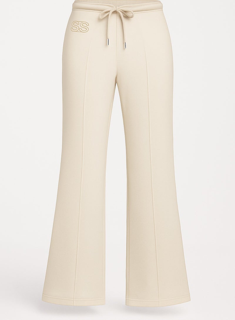 Soft Steps Women's Beige High-Waisted Flared Pants Soft Cotton Interlock | Elegant Fit with Drawstring  Size L - Image 3