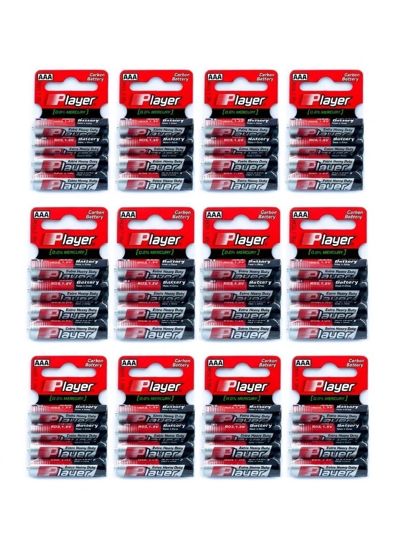 Player 48 Pieces AAA Extra Heavy Duty Carbon Batteries (12 Packs × 4 Batteries) - Image 1