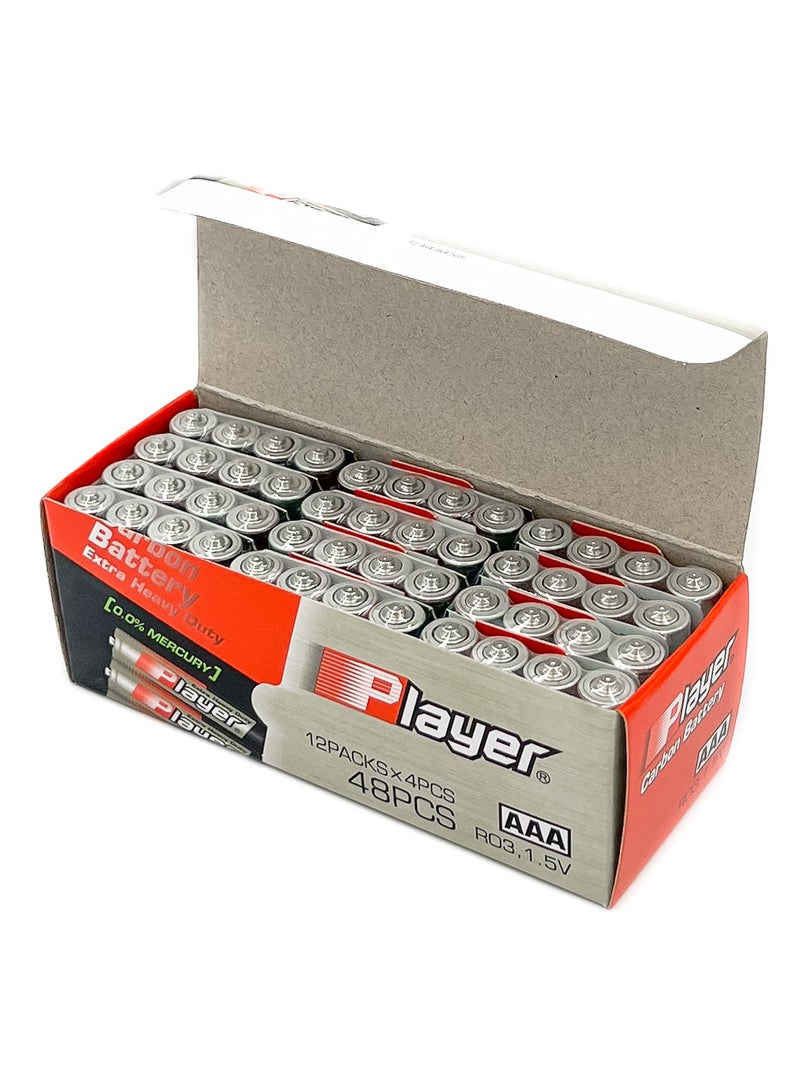 Player 48 Pieces AAA Extra Heavy Duty Carbon Batteries (12 Packs × 4 Batteries) - Image 4