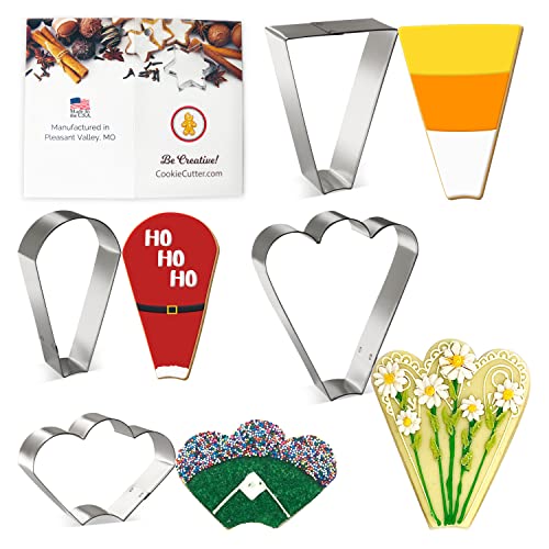 Foose Brand Cookie Cutters 4 Piece Platter Cookie Cutter Set 3 3/8 inTrapezoid, 4 in Teardrop Round, 3 in Clam and 4.5 in Fan Three Bumps, USA Made - Image 1