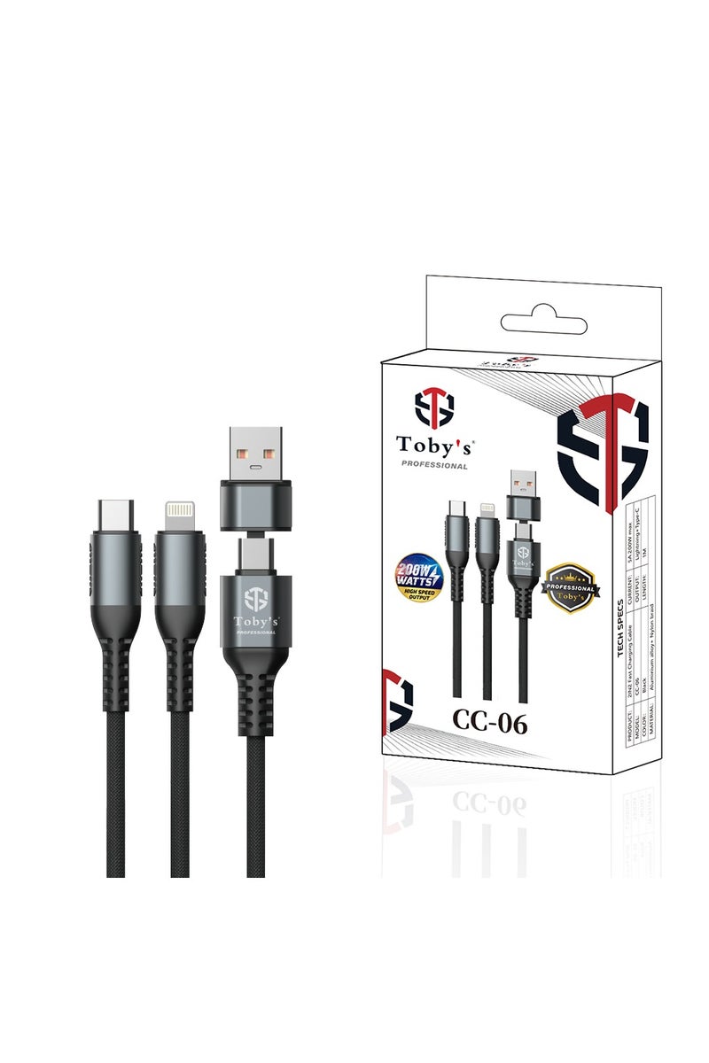 Toby's Toby’s CC-06 2-in-1 200W Fast Charging Cable | Lightning & Type-C | 5A Output | 1M Nylon Braided Durable Aluminum Alloy Cable - Image 1