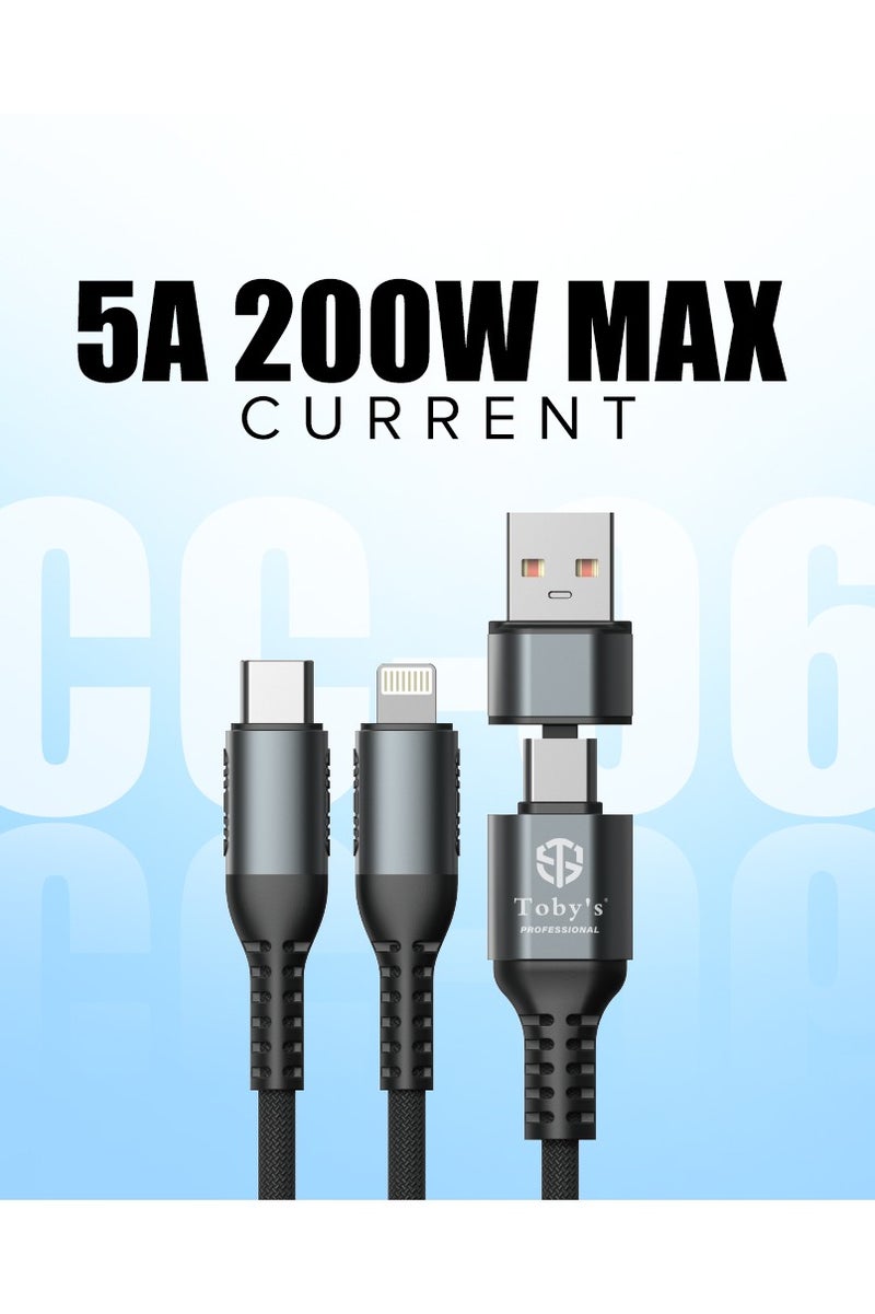 Toby's Toby’s CC-06 2-in-1 200W Fast Charging Cable | Lightning & Type-C | 5A Output | 1M Nylon Braided Durable Aluminum Alloy Cable - Image 3