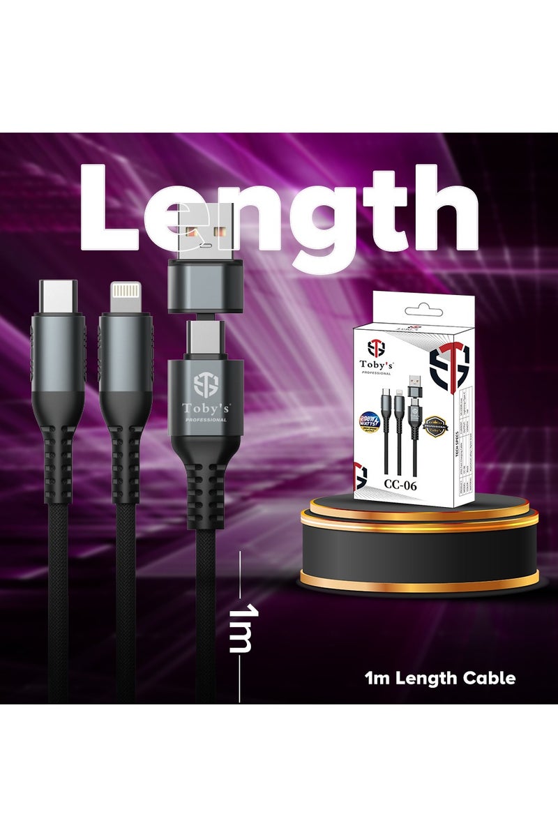 Toby's Toby’s CC-06 2-in-1 200W Fast Charging Cable | Lightning & Type-C | 5A Output | 1M Nylon Braided Durable Aluminum Alloy Cable - Image 4
