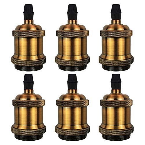 DiCUNO E26 Vintage Lamp Socket, Edison Pendant Light Socket Replacement, Antique Retro Hanging Lamp Holder for Industrial, Decorative, DIY Lighting, 600℃ Heat Resistant, 6 Packs (Vintage Brass Color) - Image 1
