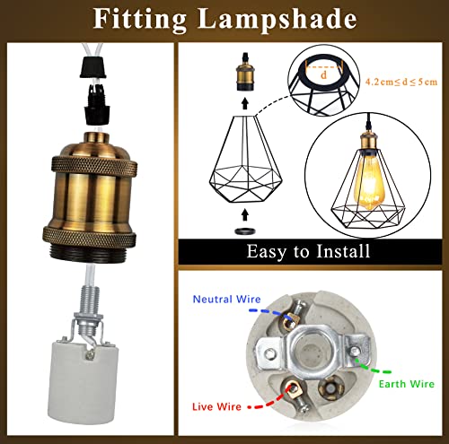 DiCUNO E26 Vintage Lamp Socket, Edison Pendant Light Socket Replacement, Antique Retro Hanging Lamp Holder for Industrial, Decorative, DIY Lighting, 600℃ Heat Resistant, 6 Packs (Vintage Brass Color) - Image 3