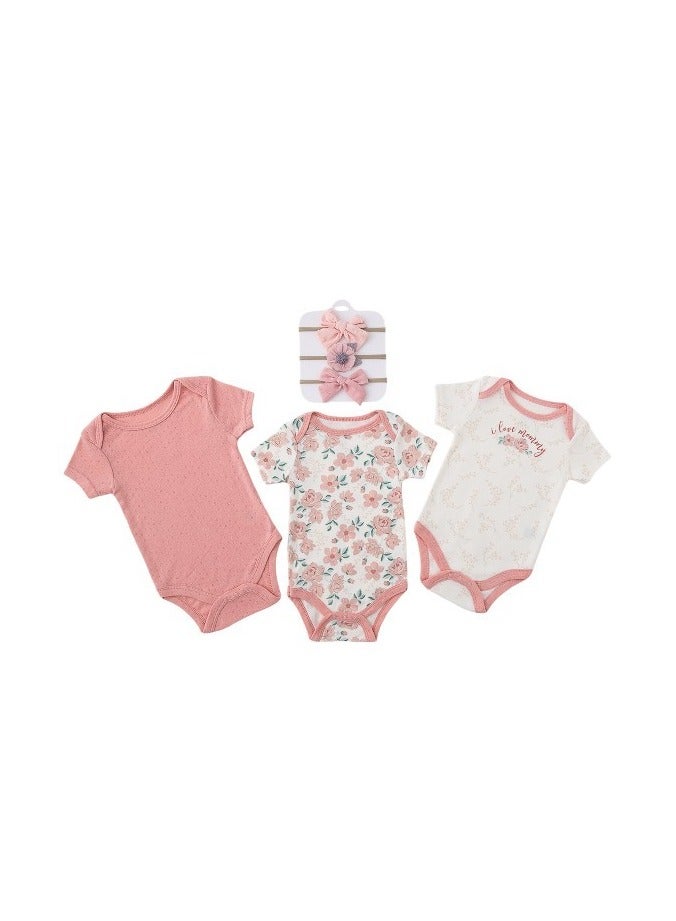 Bambimici Bambimici Floral Print Babysuit 3-Piece Set with Headbands  - Image 1