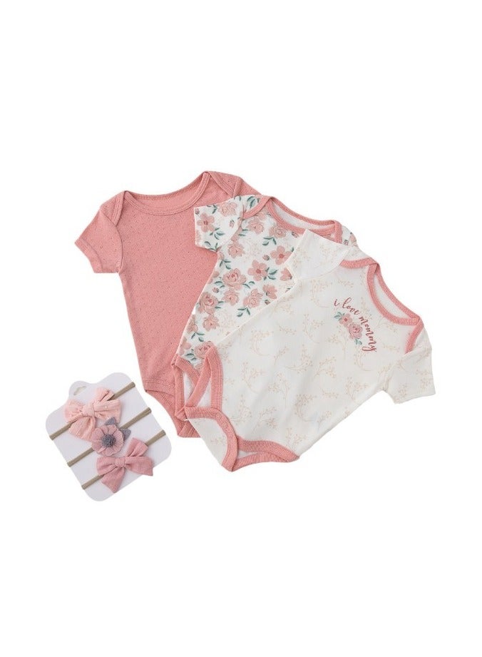 Bambimici Bambimici Floral Print Babysuit 3-Piece Set with Headbands  - Image 2