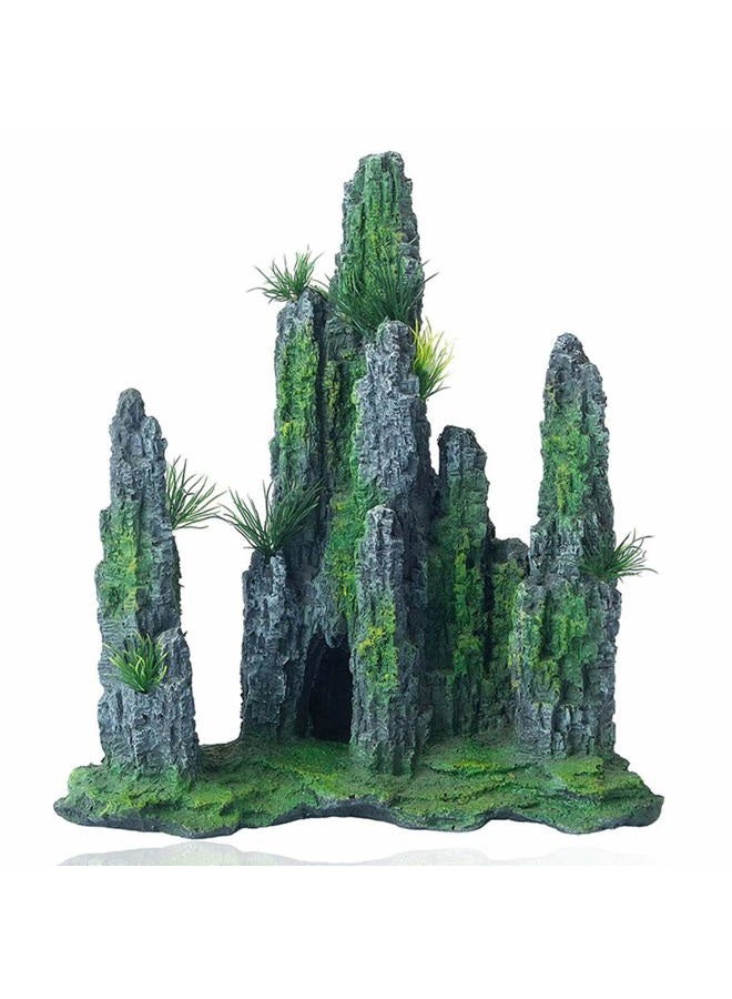 FEDOUR Aquarium Mountain View Stone Ornament Tree Rock Cave Landscape, Large Aquarium Ornament Rock Artificial Fish Tank Decoration - Image 1