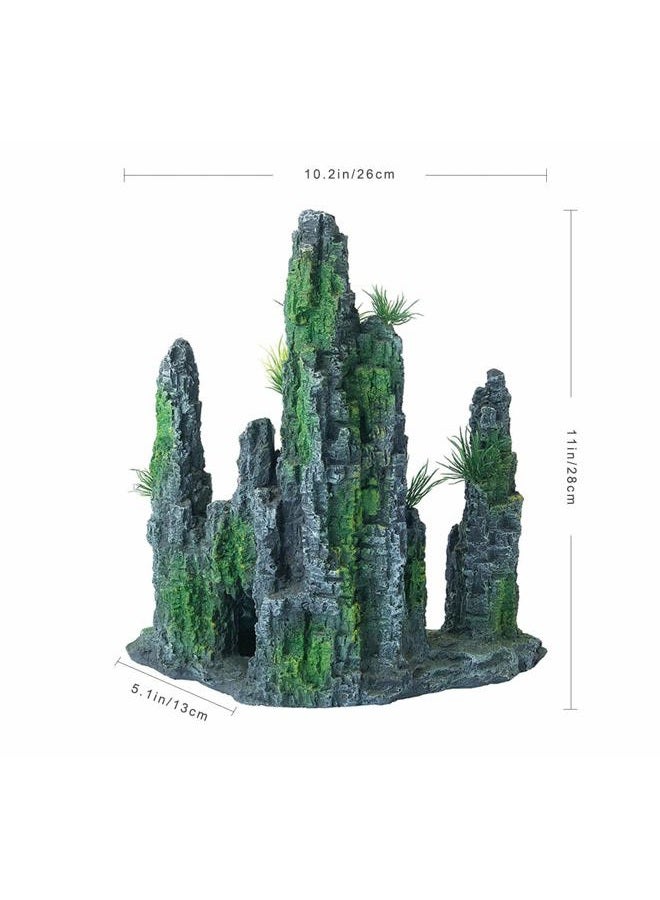 FEDOUR Aquarium Mountain View Stone Ornament Tree Rock Cave Landscape, Large Aquarium Ornament Rock Artificial Fish Tank Decoration - Image 3