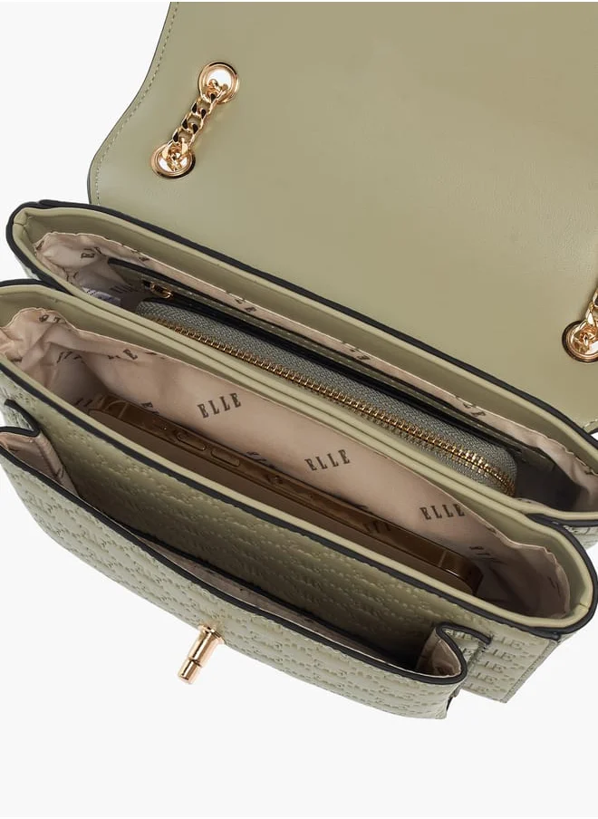 ELLE Womens Monogram Embossed Crossbody Bag With Chain Strap And Twist Lock Closure