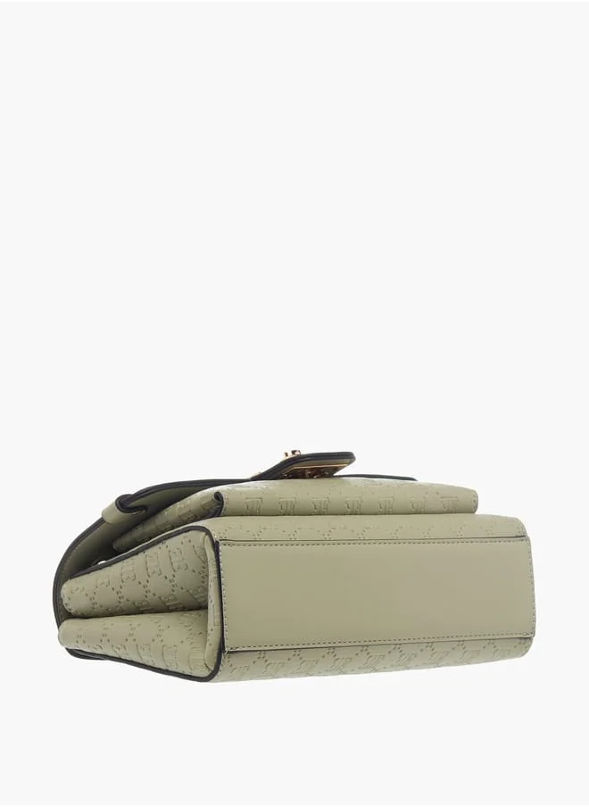 ELLE Womens Monogram Embossed Crossbody Bag With Chain Strap And Twist Lock Closure
