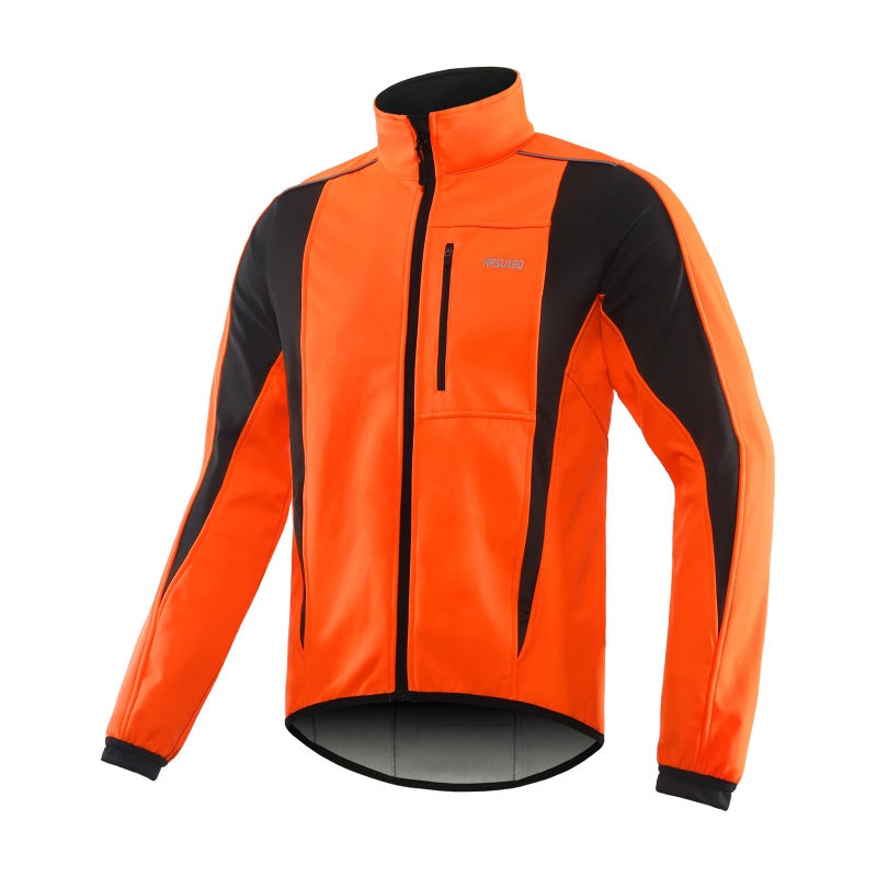 ARSUXEO Winter Warm UP Thermal Softshell Cycling Jacket Windproof Waterproof Bicycle Mountain Bike Clothes 15K Orange Size Large