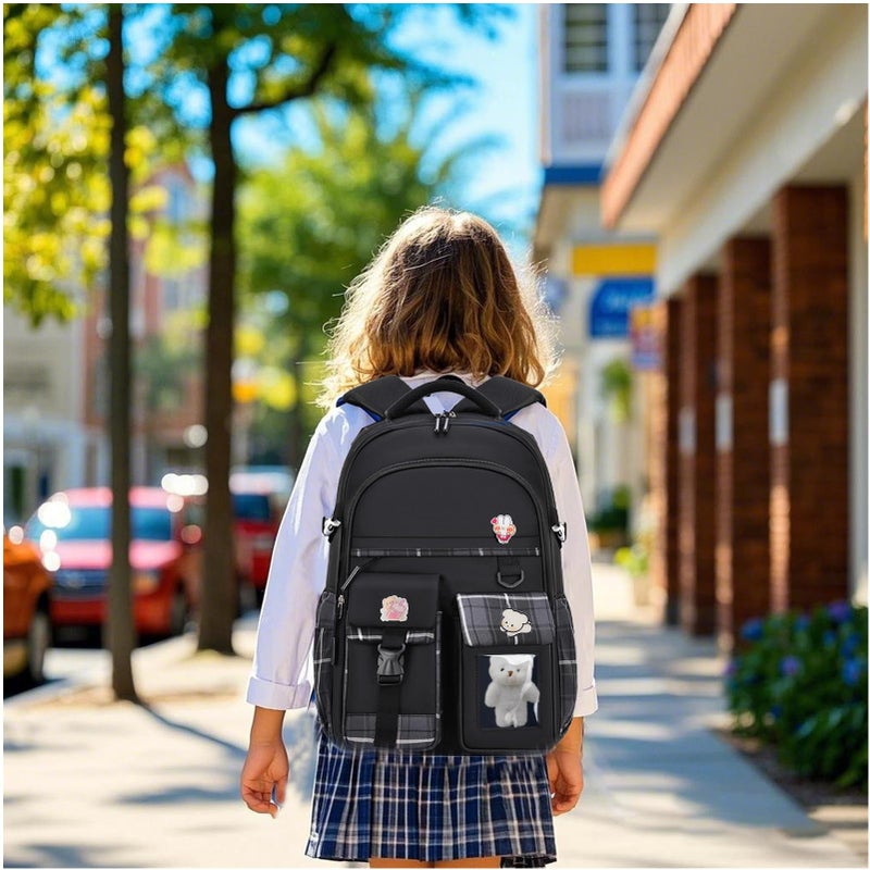 PRLINJSK Girls BackpackÃ¯Â¼Å’Cute School Backpack for Girls Kids TeensÃ¯Â¼Å’Kawaii Bookbag for Primary ElementaryÃ¯Â¼Å’Black - Image 2