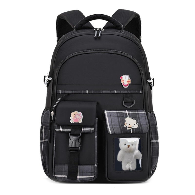 PRLINJSK Girls BackpackÃ¯Â¼Å’Cute School Backpack for Girls Kids TeensÃ¯Â¼Å’Kawaii Bookbag for Primary ElementaryÃ¯Â¼Å’Black - Image 1