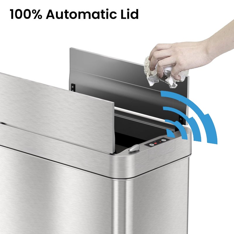 iTouchless 50 Liter / 13 Gallon Wings-Open Lid Sensor Kitchen Trash Can with Odor Filter â€“ Dog-Proof Slim Automatic Stainless Steel Garbage Recycling Bin for Home, Office, Bedroom, Business or Garage - Image 2