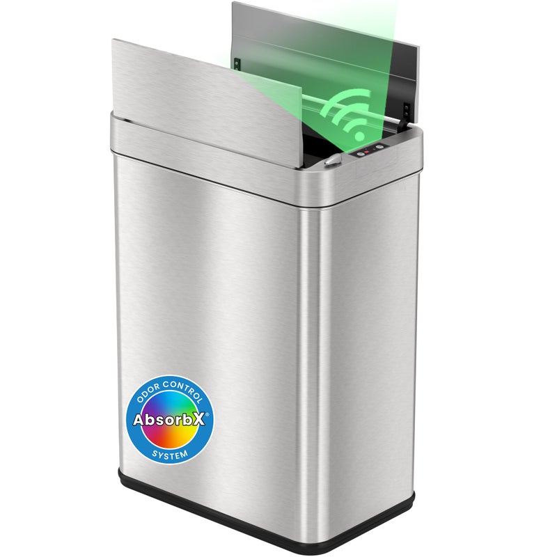 iTouchless 50 Liter / 13 Gallon Wings-Open Lid Sensor Kitchen Trash Can with Odor Filter â€“ Dog-Proof Slim Automatic Stainless Steel Garbage Recycling Bin for Home, Office, Bedroom, Business or Garage - Image 1