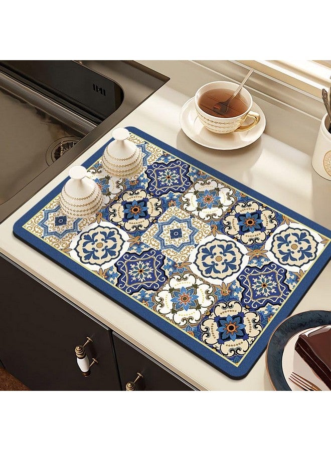 Home-Cloud حصيرة تجفيف الأطباق HomeCloud لسطح المطبخ، تخفي البقع، فائقة الامتصاص، غير قابلة للانزلاق، مقاومة للحرارة، رائعة للأطباق، وسادة الرف، سطح المطبخ، ماكينة القهوة (40x50 سم، أزرق ملكي مع نجوم) - Image 1
