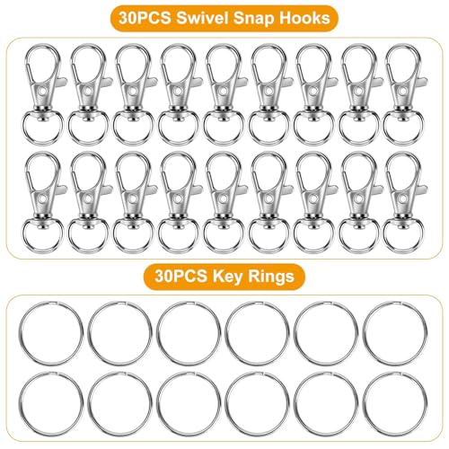 Sucrown 60PCS Keychain Making Kit, Including 30PCS Keychains Clips Hooks and 30PCS Key Chain Rings, Lobster Claw Clasps with Keychains Rings Accessories for Jewelry Making - Image 2