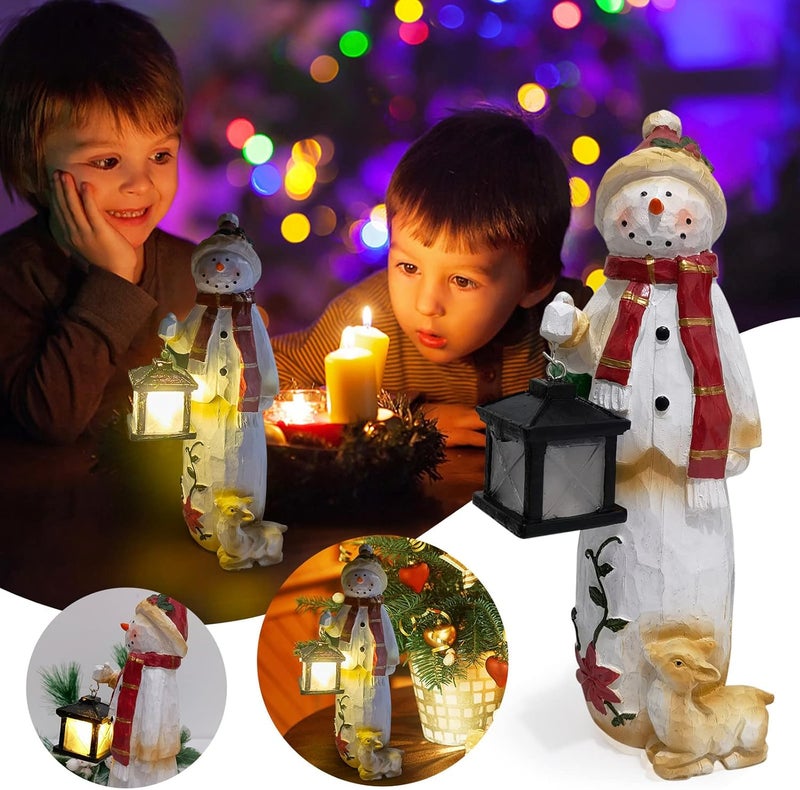 woobles Christmas Woodland Snowman with Solar Lantern, Christmas Snowman Standing Figure Handcraft Xmas Ornament, Novelty Xmas Decoration Winter Snowman Statue, for Xmas Home Festival Party Table Decor (A) - Image 1