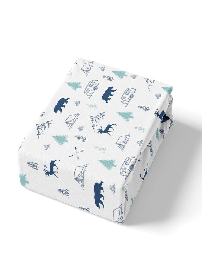 Castle Fairy Bear Deer Print Fitted Sheet Twin Size,Camping and Hunting Adventure Theme Bedding Set Pine Tree Mountain Pattern Bed Sheets,Kids Teens Men Wild Animals Plants Deep Pocket Sheet,Blue White 2Pcs - Image 4