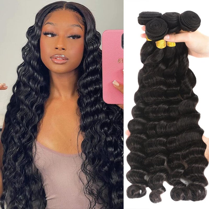 Loose Deep Wave Bundles 9A Grade Unprocessed Loose Wave Human Hair Bundles 12 14 16 18 inch Brazilian Virgin Loose Deep Human Hair Bundles Hair Extensions Natural Color