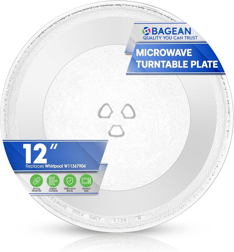 Bagean Microwave Plate Replacement for 12” W10337247 W11367904 Whirlpool Microwave Glass Plate - Rotating Oven Microwave Turntable Plate - Spinning Dish Tray Turntables For Better Reheating and Cooking - Image 1