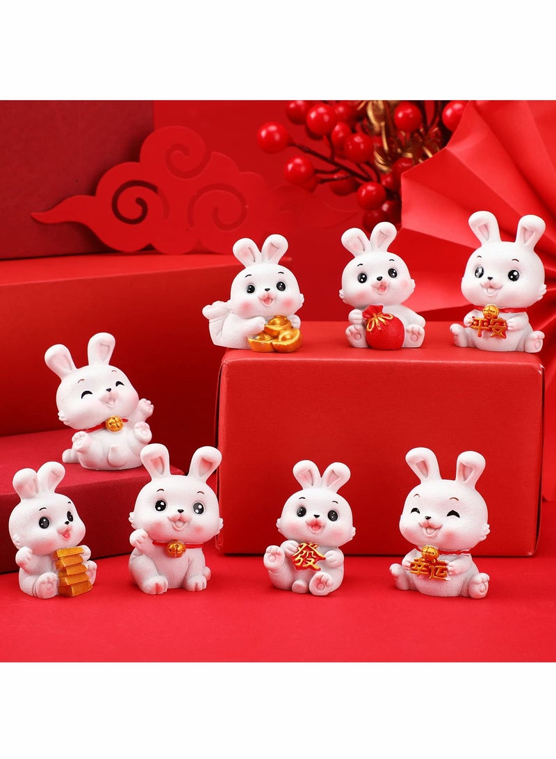 Excefore 8 Pieces 2023 Miniature Rabbit Figures Resin Chinese Zodiac Year Rabbit Ornament Year of The Rabbit Lucky Bunny Statue Animal Sculpture Desk Ornament for Dollhouse Spring Festival Decorations - Image 1