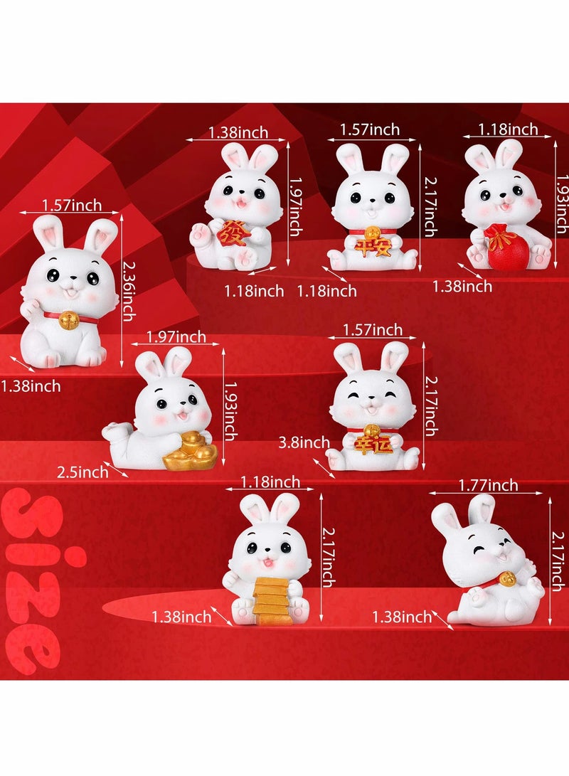 Excefore 8 Pieces 2023 Miniature Rabbit Figures Resin Chinese Zodiac Year Rabbit Ornament Year of The Rabbit Lucky Bunny Statue Animal Sculpture Desk Ornament for Dollhouse Spring Festival Decorations - Image 5