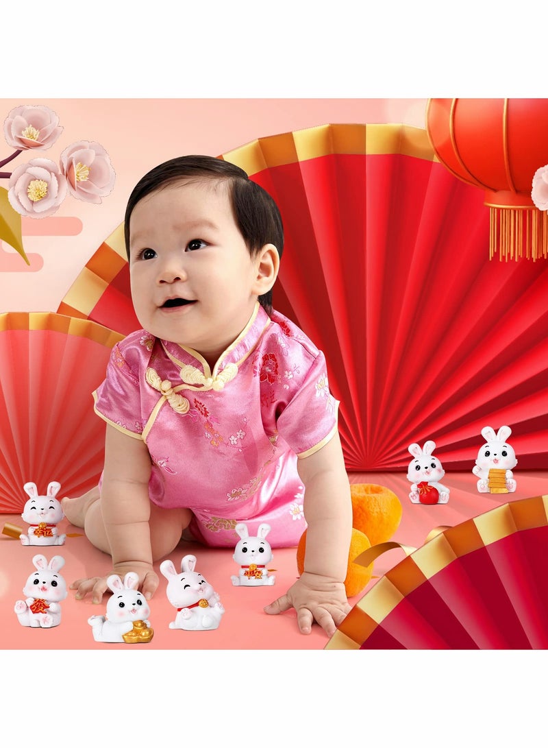 Excefore 8 Pieces 2023 Miniature Rabbit Figures Resin Chinese Zodiac Year Rabbit Ornament Year of The Rabbit Lucky Bunny Statue Animal Sculpture Desk Ornament for Dollhouse Spring Festival Decorations - Image 3