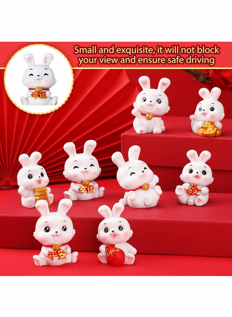 Excefore 8 Pieces 2023 Miniature Rabbit Figures Resin Chinese Zodiac Year Rabbit Ornament Year of The Rabbit Lucky Bunny Statue Animal Sculpture Desk Ornament for Dollhouse Spring Festival Decorations - Image 4