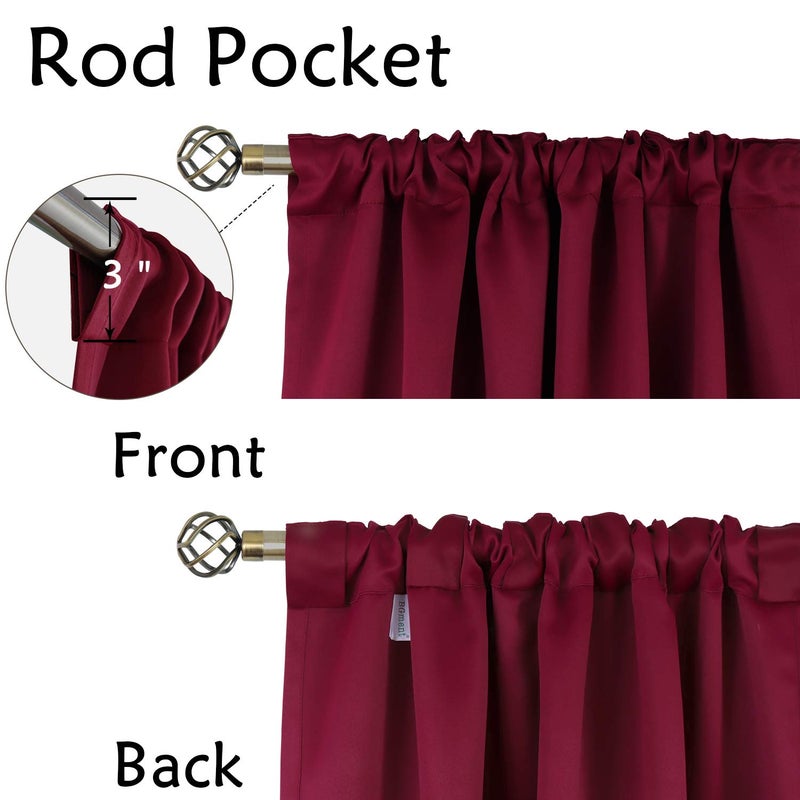 BGment Rod Pocket and Back Tab Blackout Curtains for Bedroom - Christmas Thermal Insulated Room Darkening Curtains for Living Room  2 Window Curtain Panels (52 x 90 Inch  Burgundy Red) - Image 2