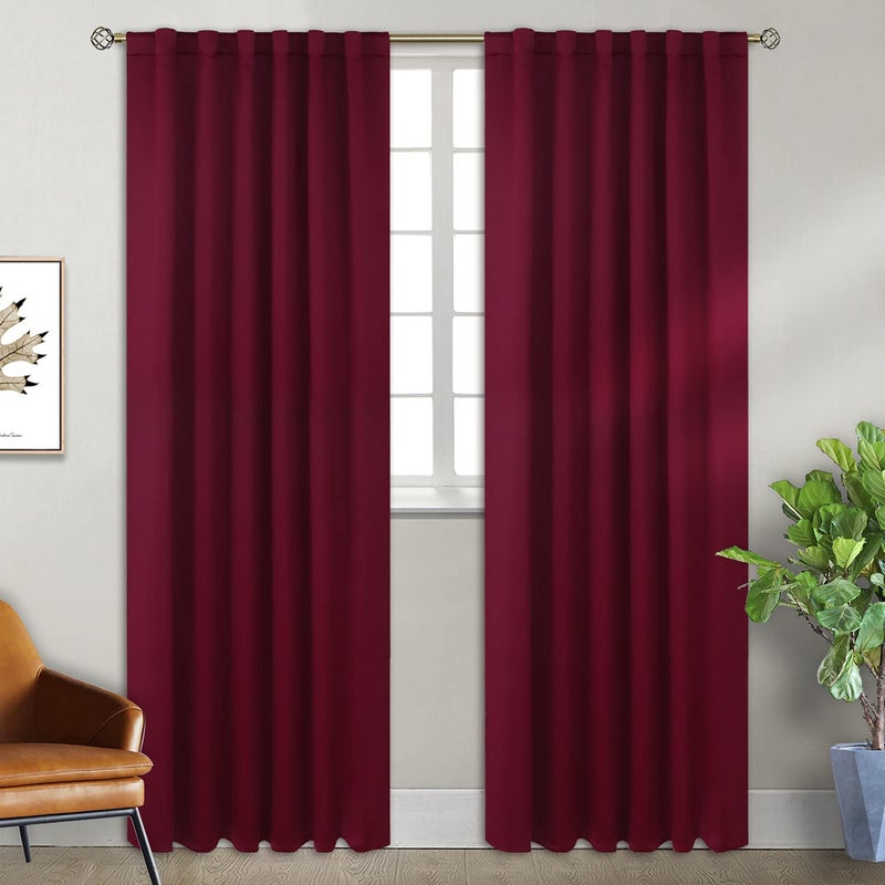 BGment Rod Pocket and Back Tab Blackout Curtains for Bedroom - Christmas Thermal Insulated Room Darkening Curtains for Living Room  2 Window Curtain Panels (52 x 90 Inch  Burgundy Red) - Image 1