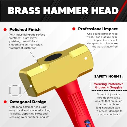 ct C&T 3lb Brass Sledge Hammer,Non-Sparking,Comfortable Fiberglass Handle,3-Pounds,Non-Magnetic,Corrosion Resistant - Image 4