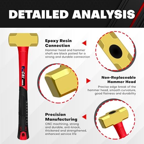 ct C&T 3lb Brass Sledge Hammer,Non-Sparking,Comfortable Fiberglass Handle,3-Pounds,Non-Magnetic,Corrosion Resistant - Image 3