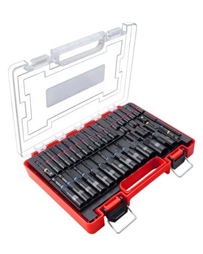 ROTATION 34-Piece Impact Nut Driver Set, Magnetic, SAE & Metric, Nut Drivers Set for Impact Drill, Deep Impact Nut Drivers, Impact Socket Adapters, Wing Nut Driver, Bit Extension, with Storage Case - Image 1