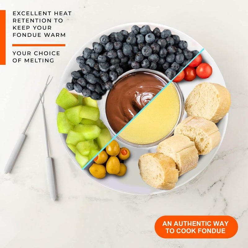 LENND Electric Fondue Pot Set, Chocolate Cheese Fondue Set, Hot Chocolate Machine, Fondue Maker, Detachable Serving Trays with 2 Roasting Forks, Aluminum Pot for Candy,Ice Cream, Kitchen Appliances - Image 4