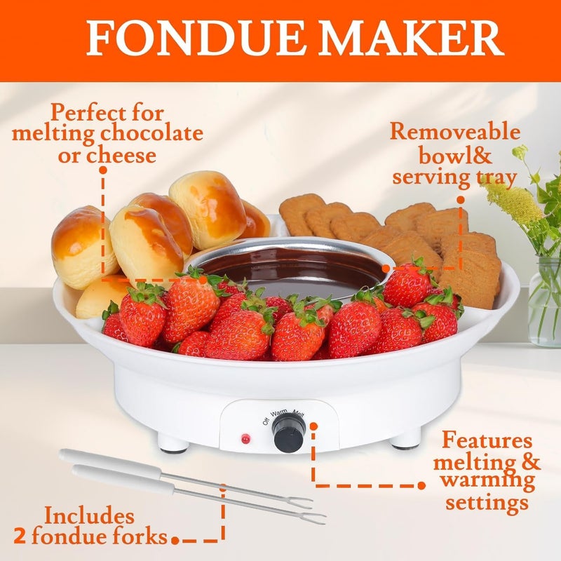 LENND Electric Fondue Pot Set, Chocolate Cheese Fondue Set, Hot Chocolate Machine, Fondue Maker, Detachable Serving Trays with 2 Roasting Forks, Aluminum Pot for Candy,Ice Cream, Kitchen Appliances - Image 2