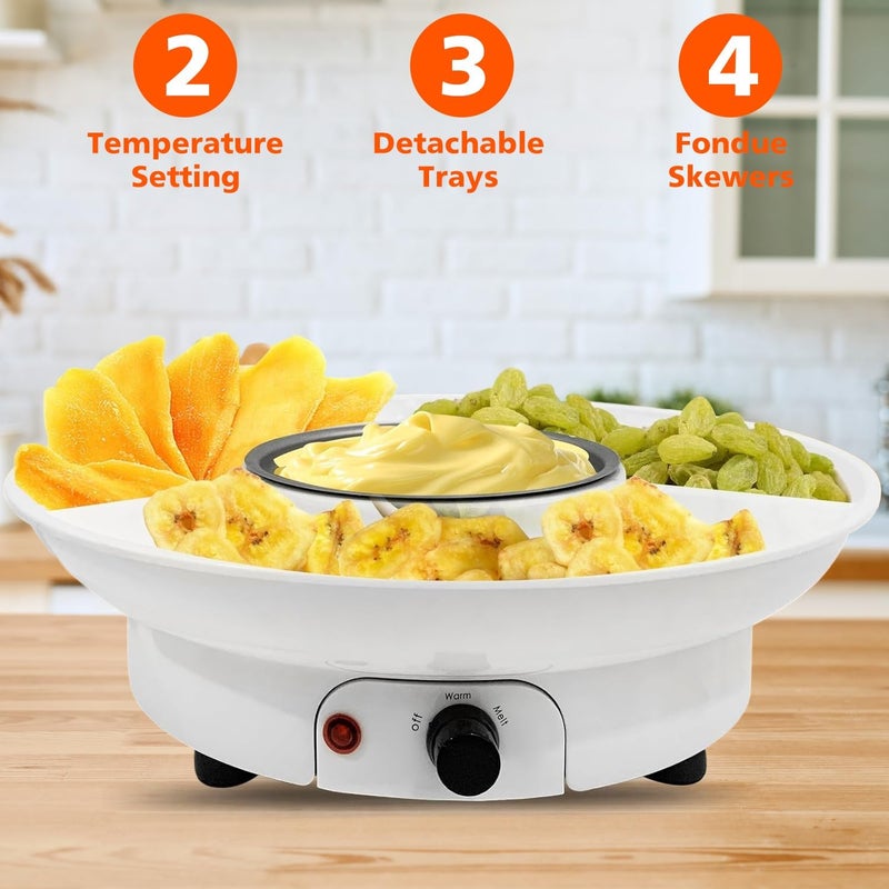 LENND Electric Fondue Pot Set, Chocolate Cheese Fondue Set, Hot Chocolate Machine, Fondue Maker, Detachable Serving Trays with 2 Roasting Forks, Aluminum Pot for Candy,Ice Cream, Kitchen Appliances - Image 3