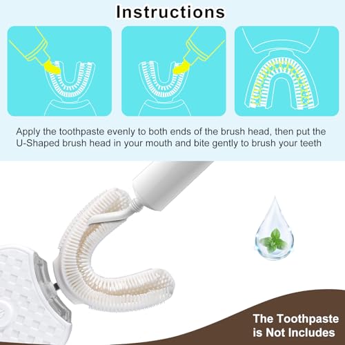 Magentak U-Shaped Ultrasonic Toothbrush for Teeth Whitening, Automatic Electric Toothbrush for Adults 360-degree Cleaning IPX7 Waterproof Kit for Travel or Home(White) - Image 5