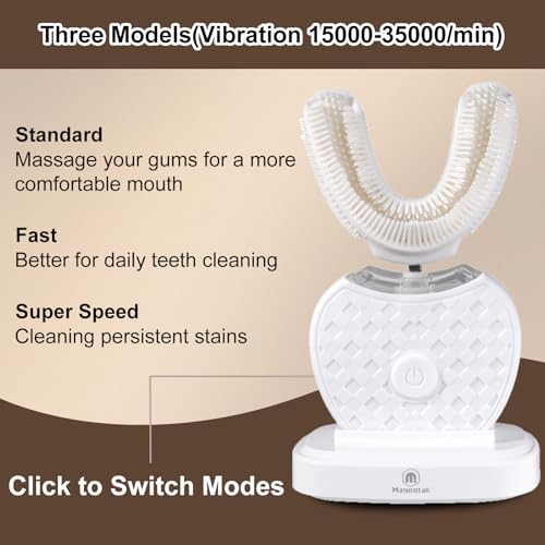 Magentak U-Shaped Ultrasonic Toothbrush for Teeth Whitening, Automatic Electric Toothbrush for Adults 360-degree Cleaning IPX7 Waterproof Kit for Travel or Home(White) - Image 2
