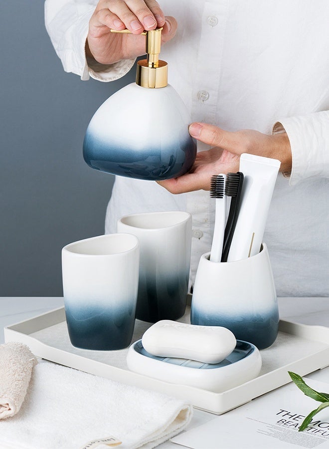 DUNISO 5 Pcs  Ceramic  Bathroom Accessories Sets Complete With Soap Dispenser,Soap Dish，Mouthwash cup, toothbrush cup ,Countertop Bathroom Decor - Image 5