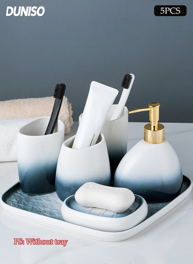 DUNISO 5 Pcs  Ceramic  Bathroom Accessories Sets Complete With Soap Dispenser,Soap Dish，Mouthwash cup, toothbrush cup ,Countertop Bathroom Decor - Image 1