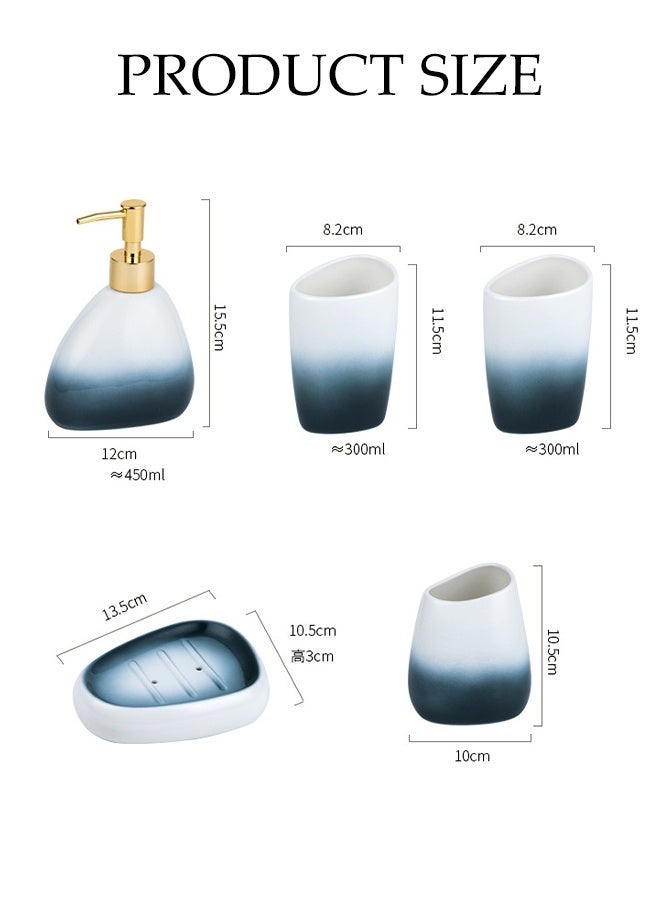 DUNISO 5 Pcs  Ceramic  Bathroom Accessories Sets Complete With Soap Dispenser,Soap Dish，Mouthwash cup, toothbrush cup ,Countertop Bathroom Decor - Image 2