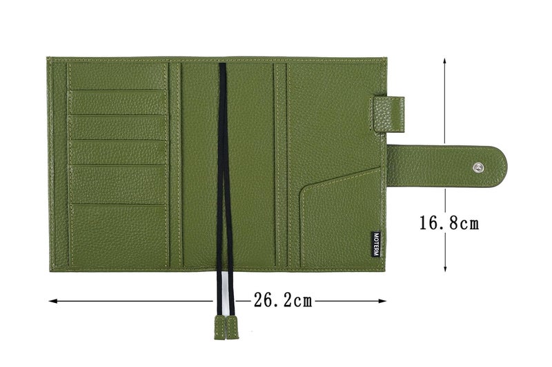Moterm Leather Cover for A6 Notebooks - Fits Hobonichi Original, Stalogy and Midori MD Planners, with Pen Loop, Card Slots and Back Pocket (Pebbled-Olive, A6+) - Image 2