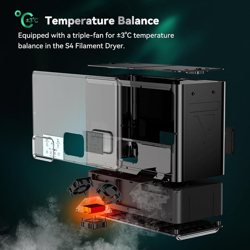 KASTWAVE Filament Dryer S4, Large Capacity 3D Printer Filament Dryer Box with Triple Fan, 4-Spool Drying, Faster Heating, Auto Humidity Control, PLA PETG ABS TPU Nylon PA Filament Storage Box, Black - Image 4