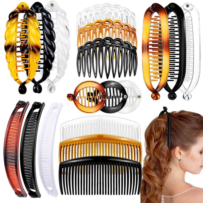 18 Pieces Hair Accessories  Plastic Twist Side Combs with 1129 Teeth Banana Clips Hair Holders in 6 Styles for Women and Girls