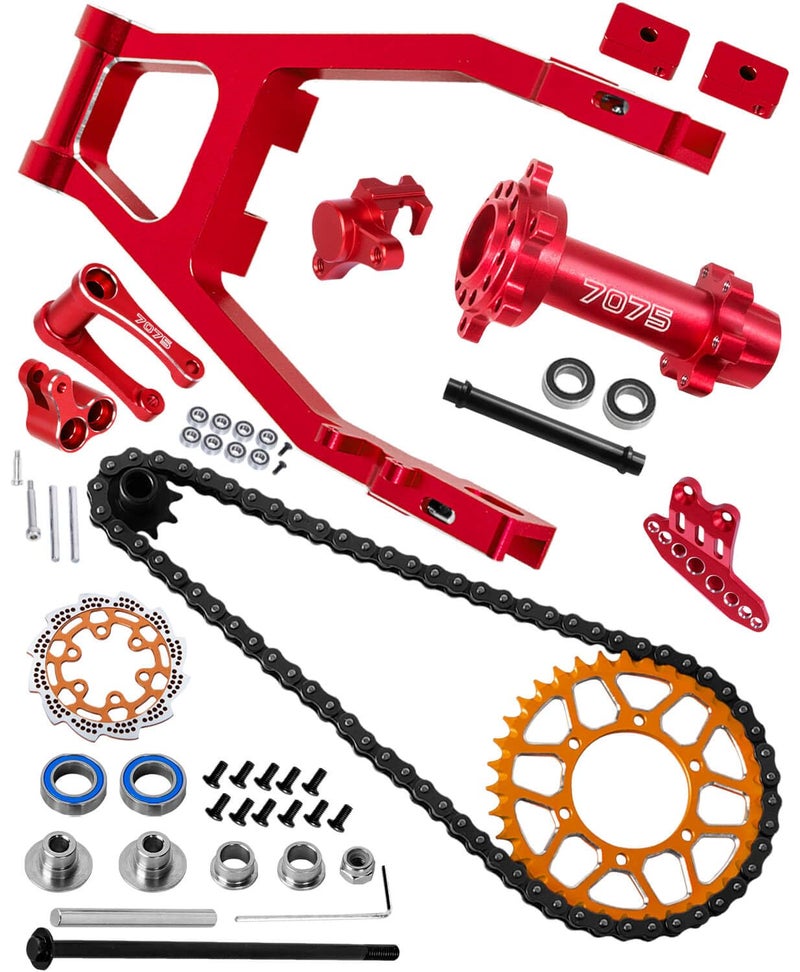 hopsupRC Roller ChainRear Swing ArmHub Chain GearsWheel Hub HexCaliperBrake DiskSprocketChain Guard ProtectorKnucklePull Rod Parts for LOSI 14 PromotoMX Motorcycle RTR FXRRed with Orange - Image 2