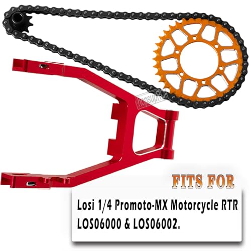 hopsupRC Roller ChainRear Swing ArmHub Chain GearsWheel Hub HexCaliperBrake DiskSprocketChain Guard ProtectorKnucklePull Rod Parts for LOSI 14 PromotoMX Motorcycle RTR FXRRed with Orange - Image 3